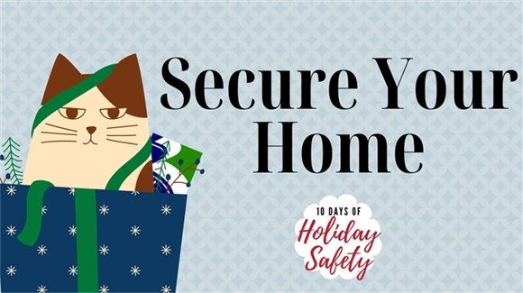 Secure your home text with an image of a cat in a gift box