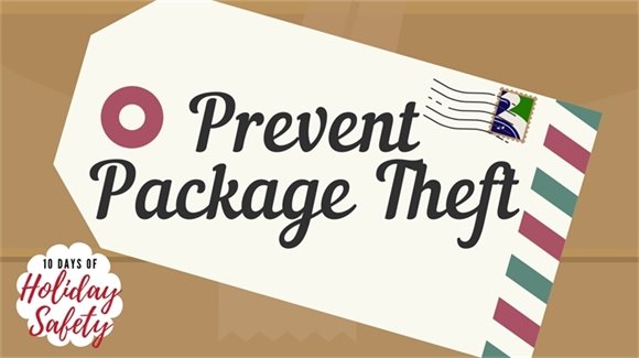 Prevent package theft text with image of a box and postcard