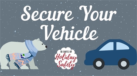 Secure Your Vehicle text with an image of a polar bear and a car