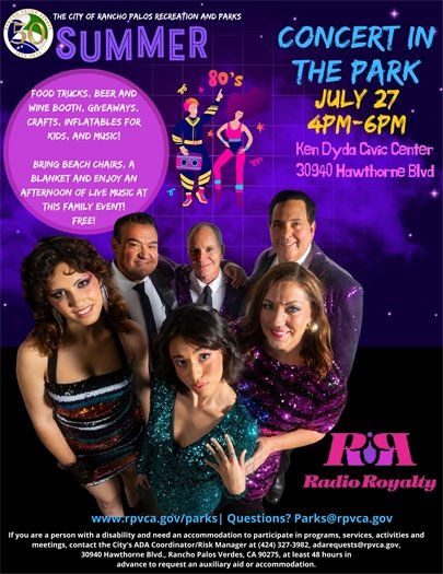 Concert in the Park radio Royalty 7.27.24 4pm to 6pm Ken Dyda Civic Center
