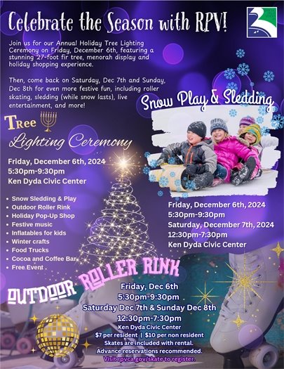 Tree Lighting Ceremony Dec 6th 5:30 to 9:30 Ken Dyda Civic Center 