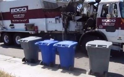 EDCO trash cans and truck