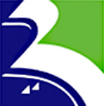 Purple, white, and green logo with no lettering