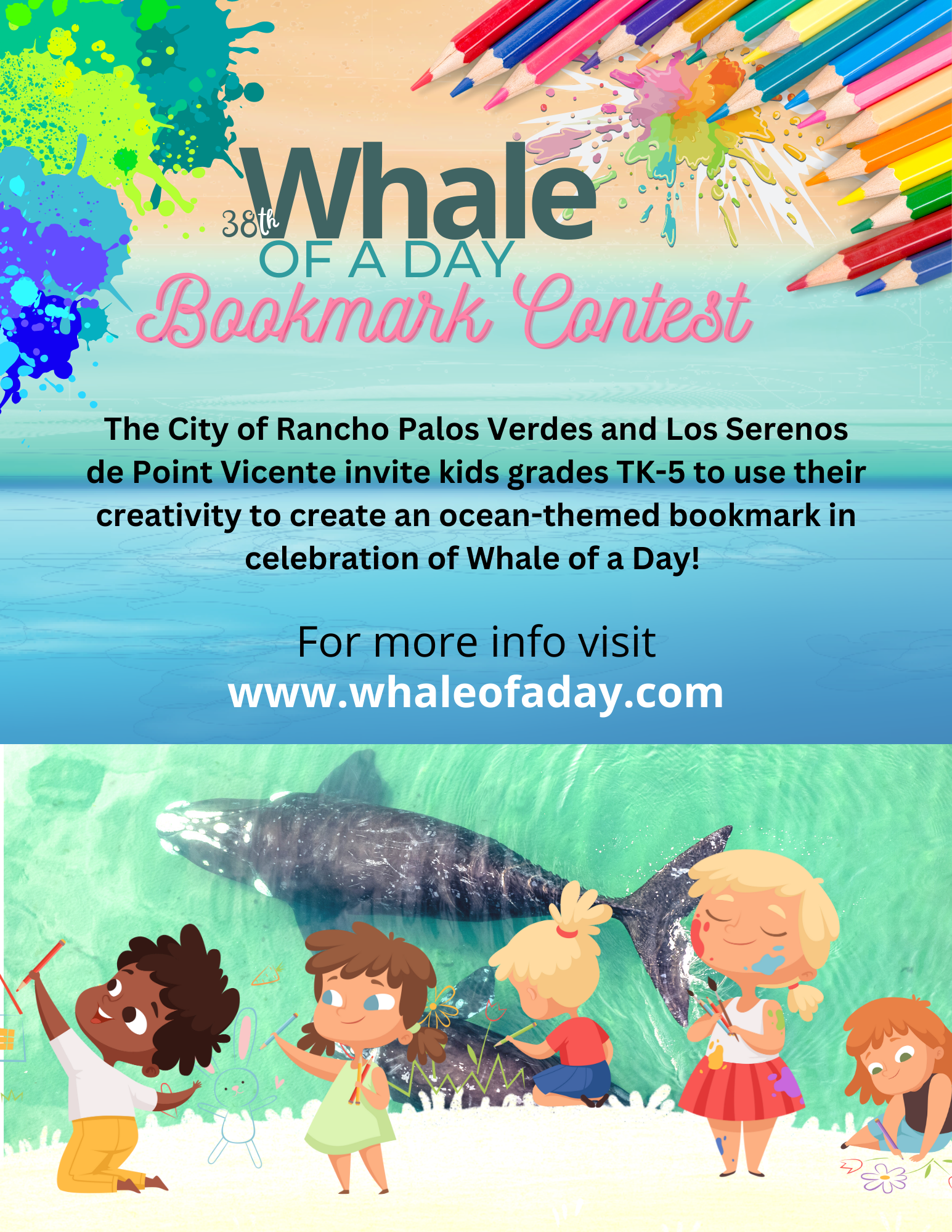 Whale of a Day Bookmark contest coloring contest flyer 2023