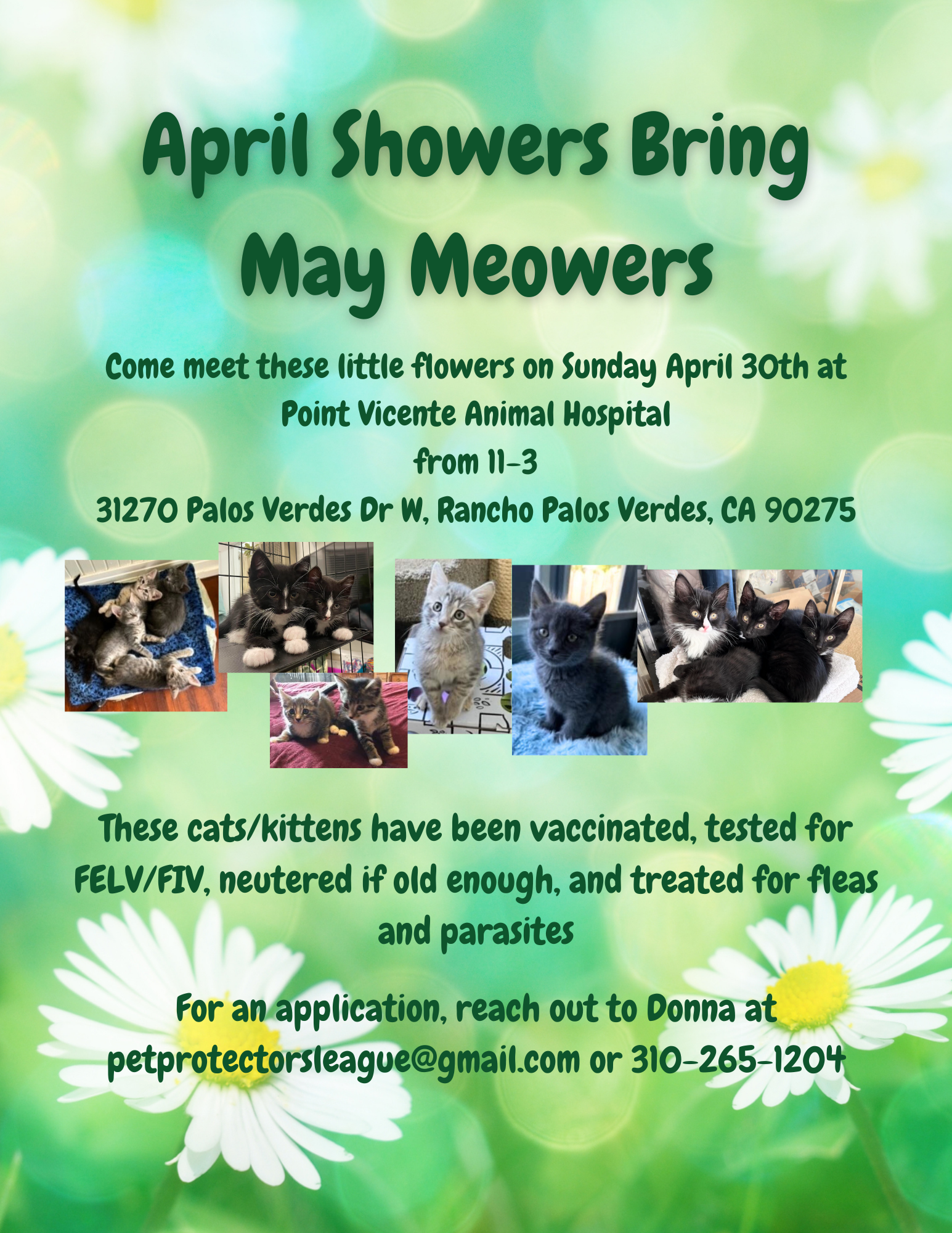 Pet adoption event April 30 from 11 am-3 pm at the Point Vicente Animal Hospital