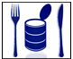 Drawing of fork, can of food and knife