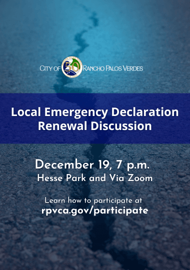 Local Emergency Declaration Renewal Discussion. December 19, 7 p.m., Hesse Park and Via Zoom.