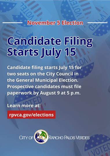 Candidate filing starts July 15 for two seats on the City Council in the General Municipal Election.