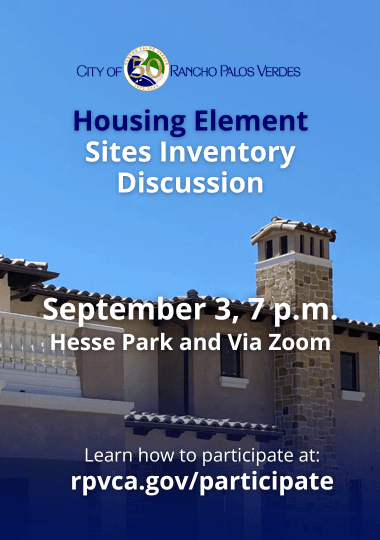 Housing Element Sites Inventory Discussion September 3 at 7 pm at Hesse Park and via Zoom.