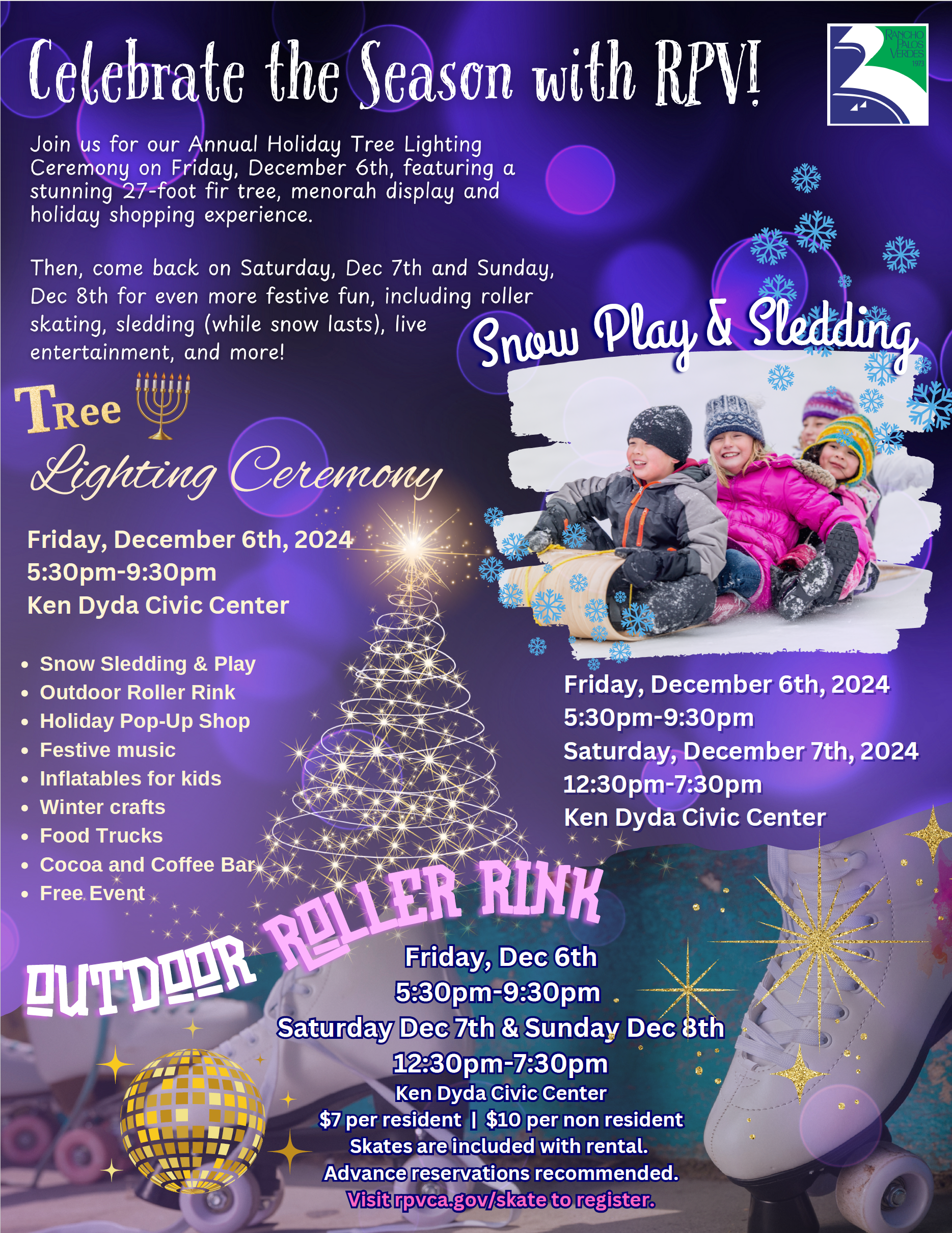 Tree Lighting Ceremony Flyer 12/6 5:30pm Ken Dyda Civic Center 