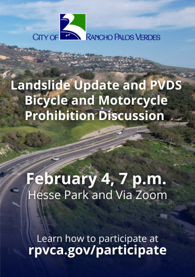 PV Drive South Bicycle and Motorcycle Prohibition Discussion Feb 4, 7 pm at Hesse Park and via Zoom