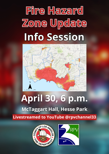 Fire Hazard Zone Update Info Session.  April 30, 6 p.m., McTaggart Hall, Hesse Park.
