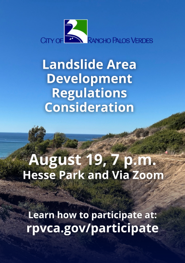 Landslide Area Development Regulations Consideration August 19 at 7 pm at Hesse Park and via Zoom