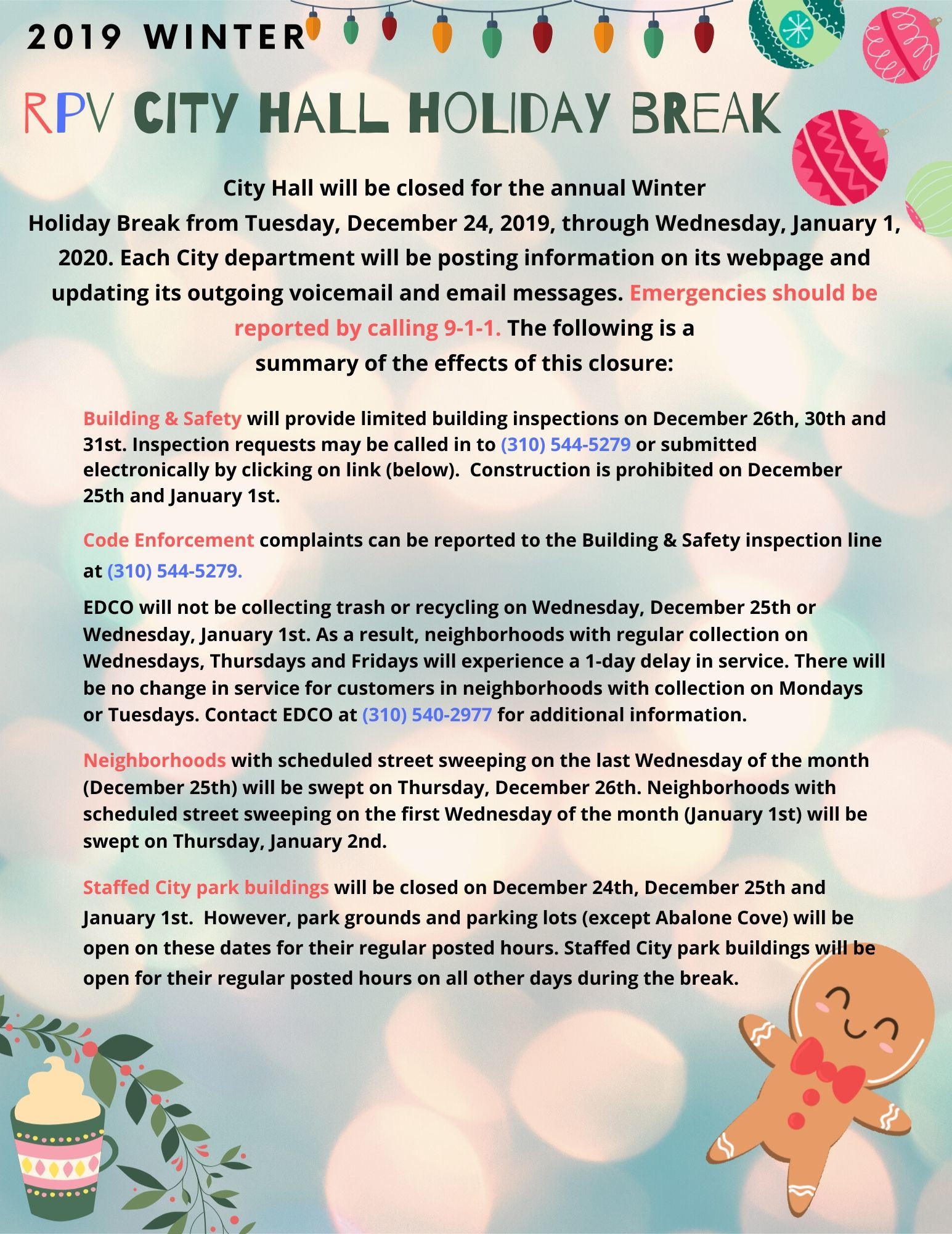 RPV CityHall Holiday break procedure