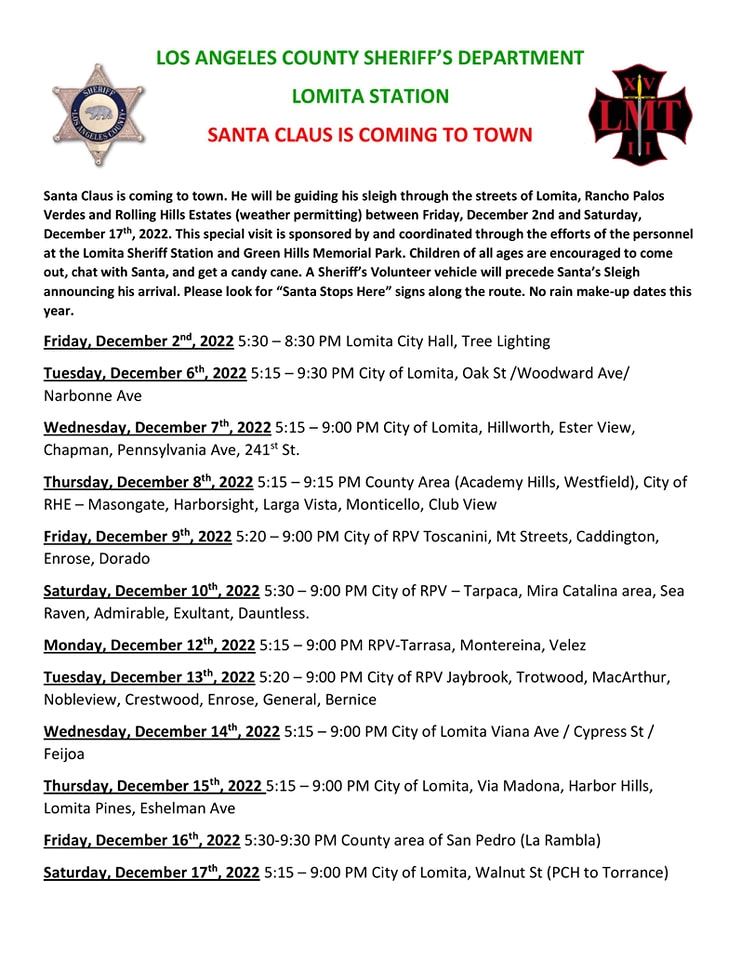 Santas Sleigh Schedule