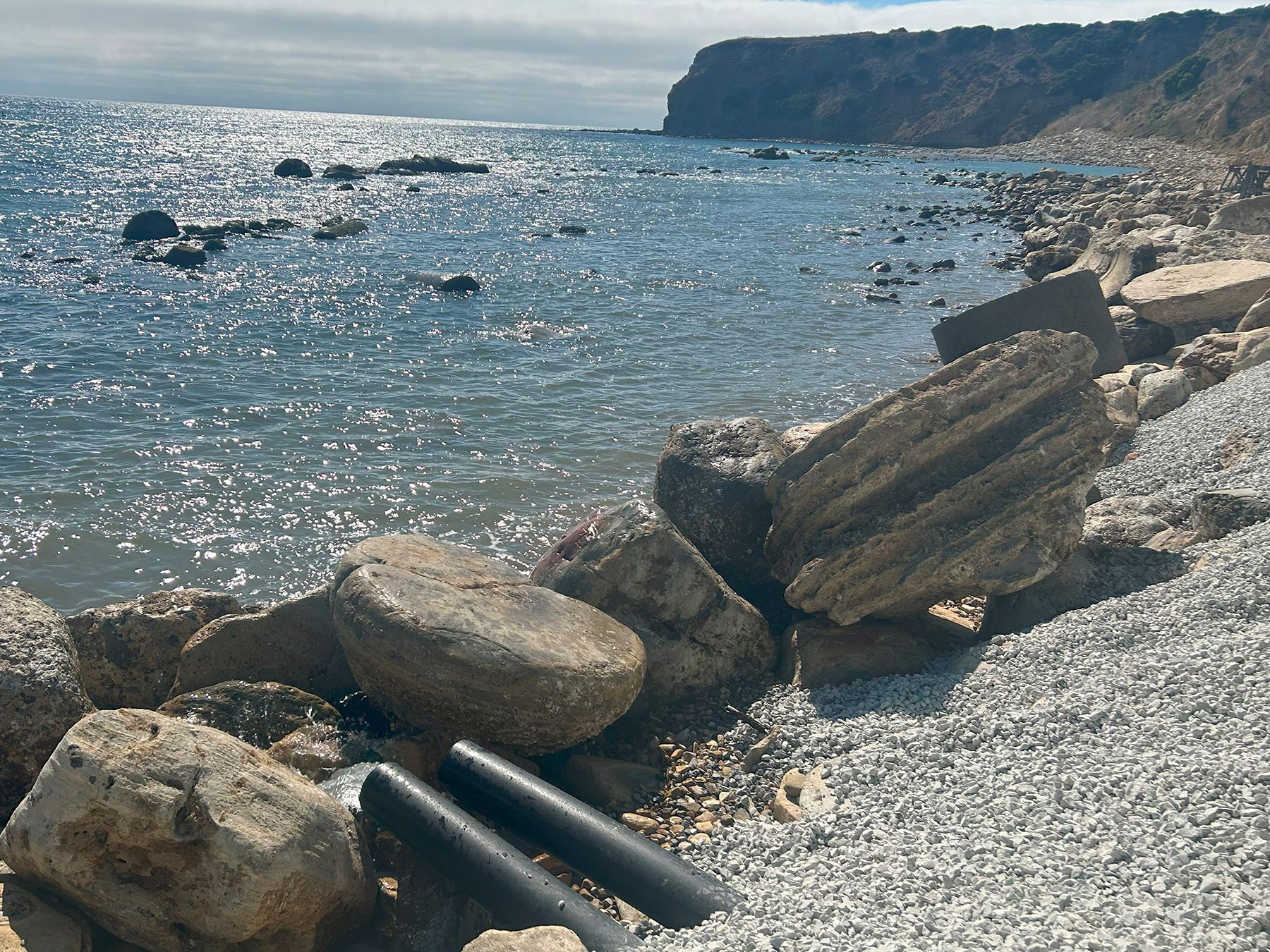 A deep dewatering well on the beach removes groundwater at the toe of the Portuguese Bend Landslide.